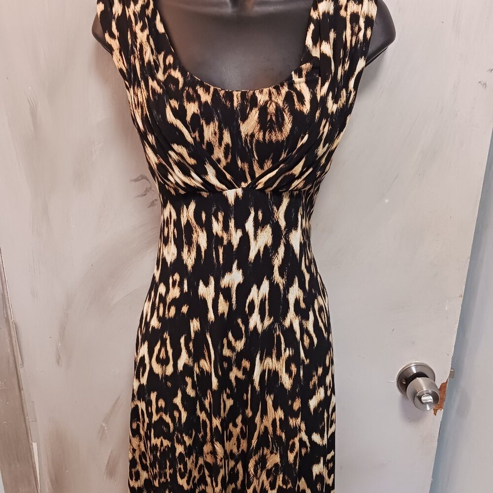 Calvin Klein Black and Tan Leopard Print Sleeveless Dress